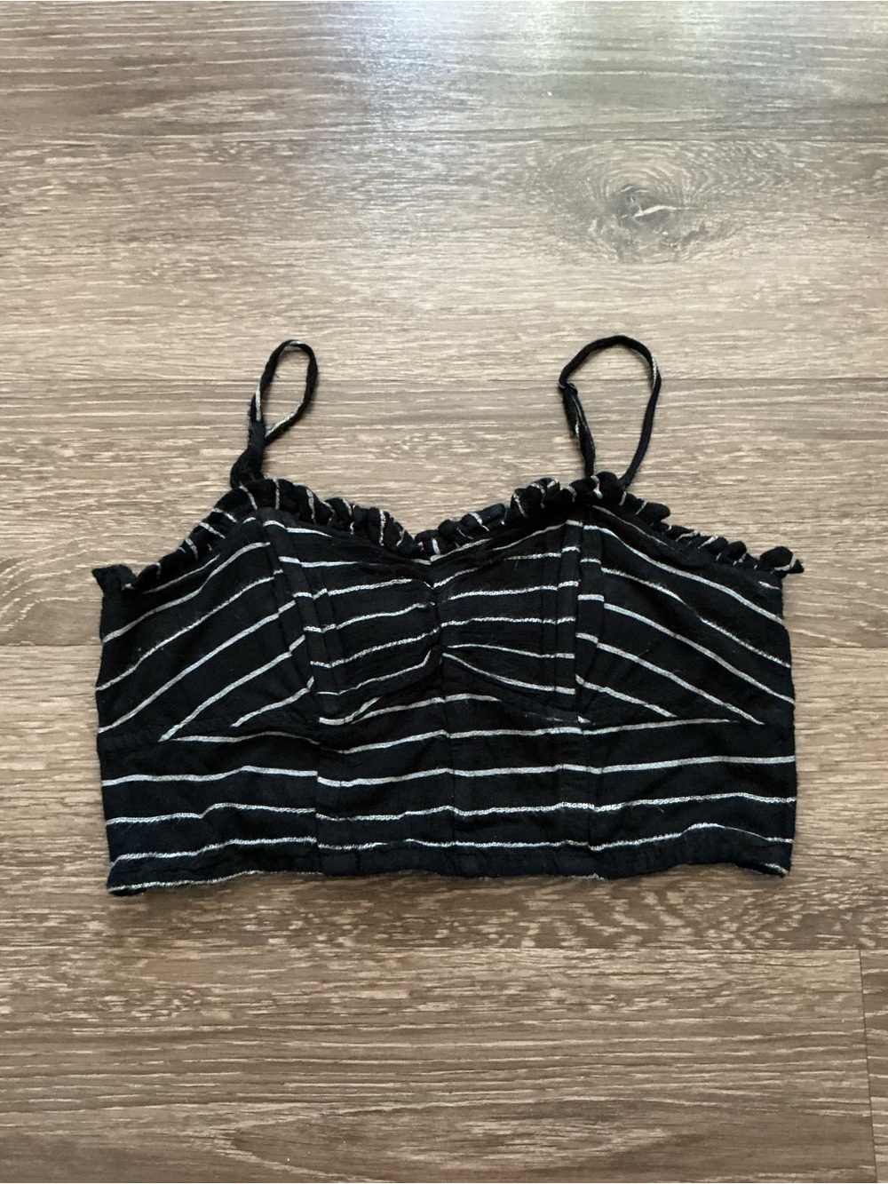American Eagle Outfitters Black and White Striped Crop Cami